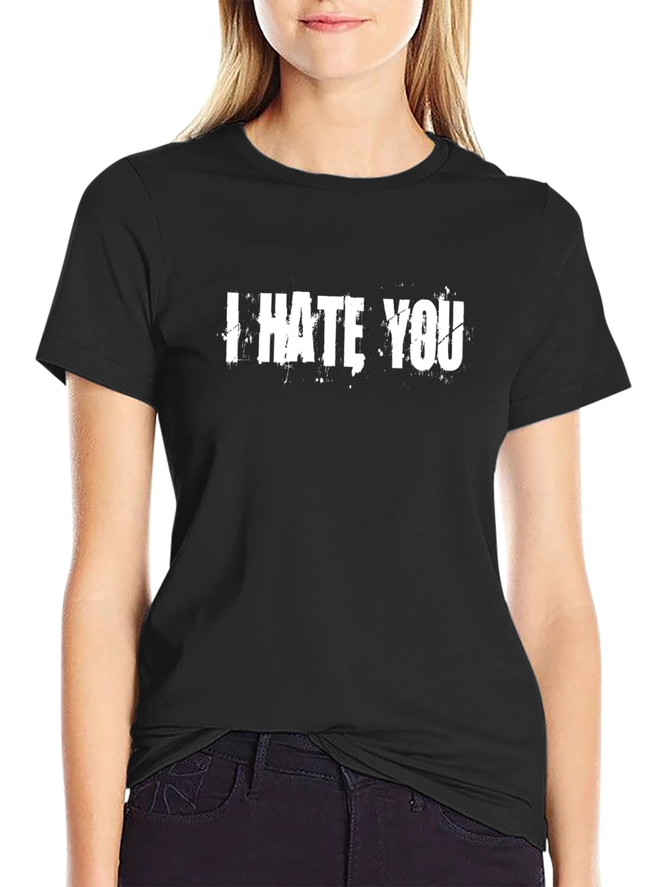 I HATE YOU Graphic Print Black T-Shirt
