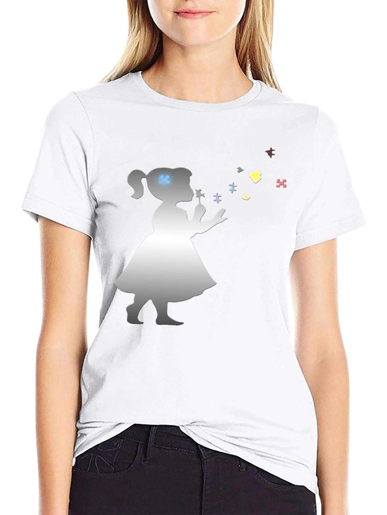 Autism Awareness Girl Blowing Puzzle Pieces T-Shirt