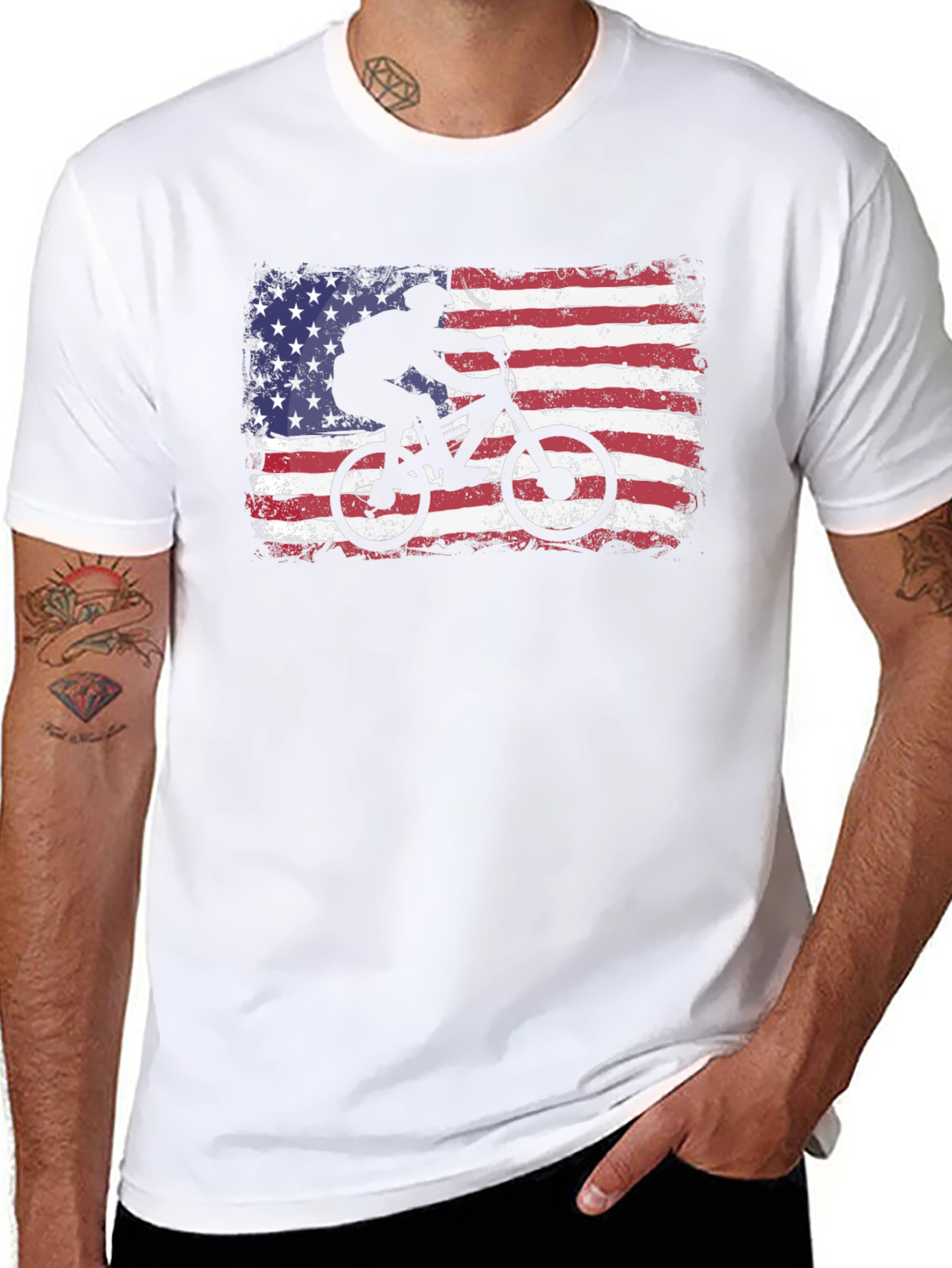 American Flag Mountain Bike T-Shirt