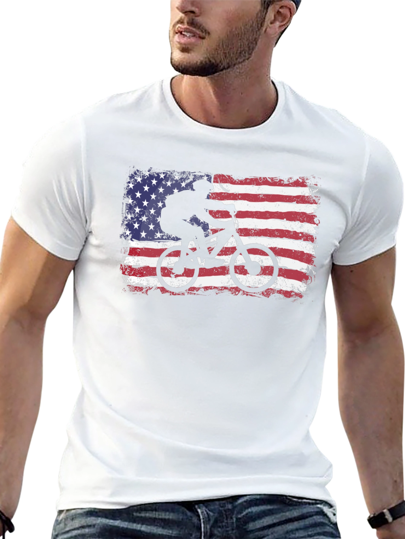 American Flag Mountain Bike T-Shirt