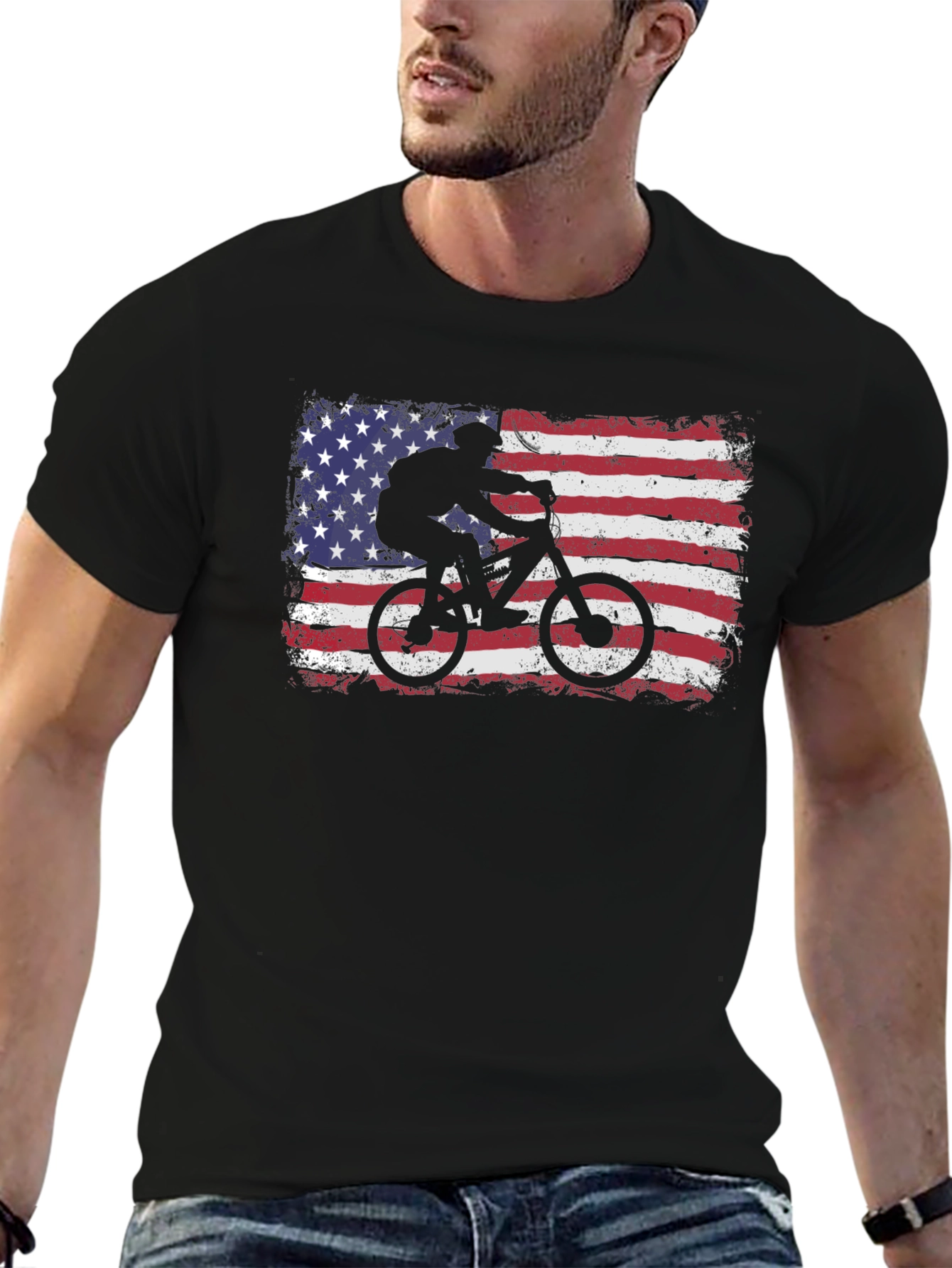 American Flag Mountain Bike T-Shirt
