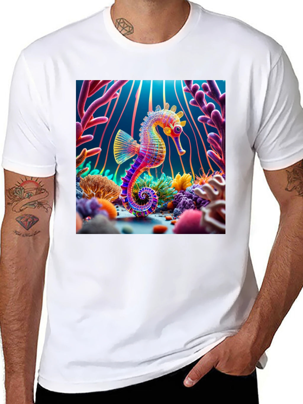 Seahorse Reef Graphic Tee - Unique Ocean Design