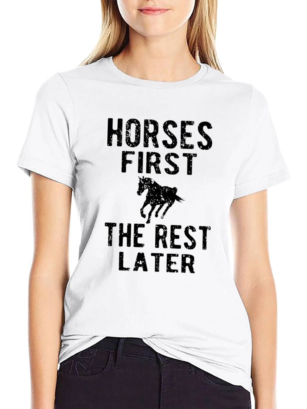 Horses First Graphic T-Shirt - Black Casual Style