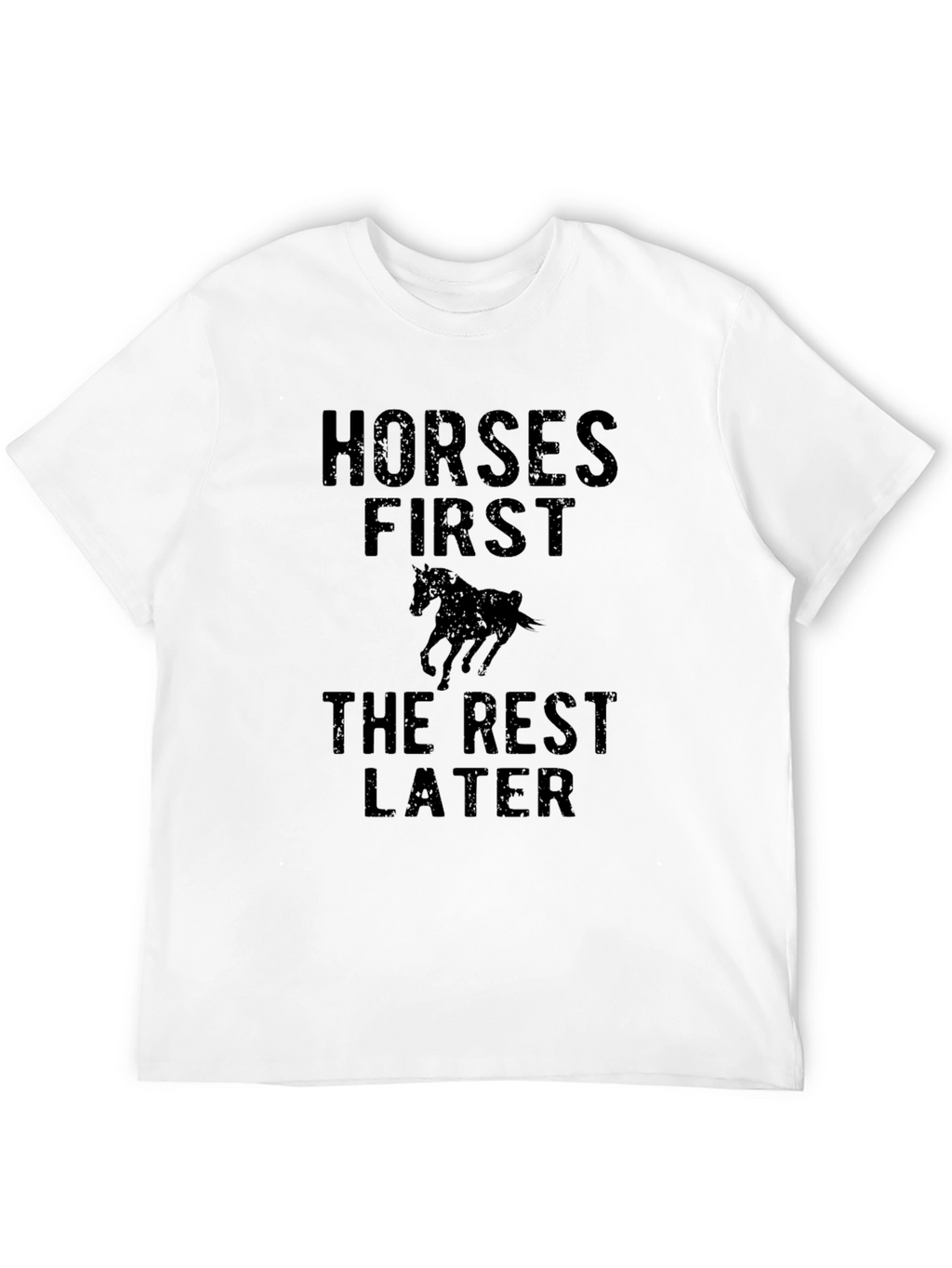 Horses First Graphic T-Shirt - Black Casual Style