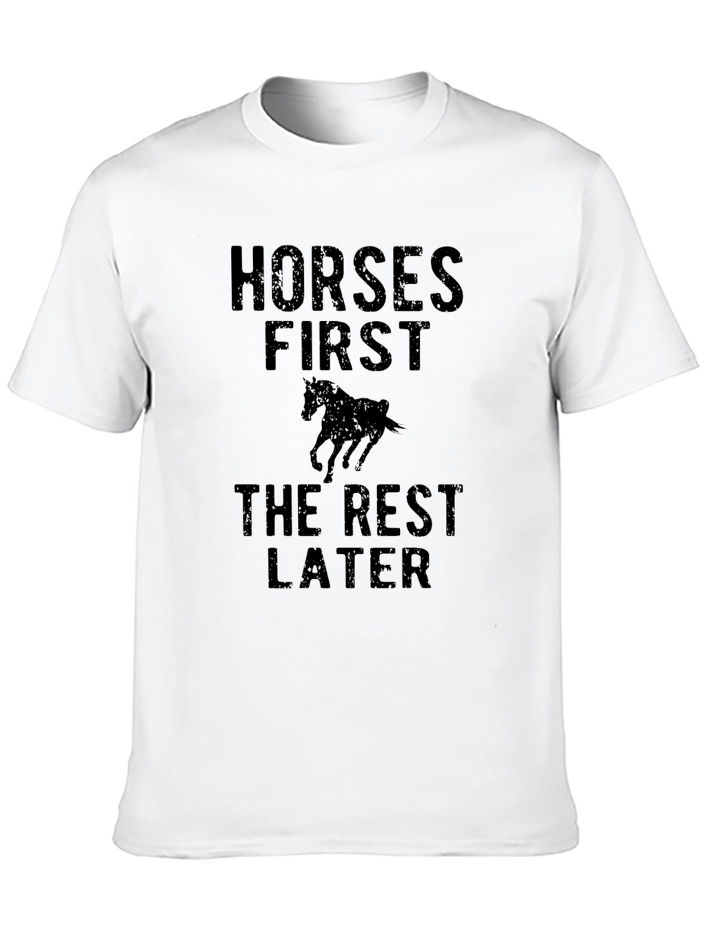 Horses First Graphic T-Shirt - Black Casual Style