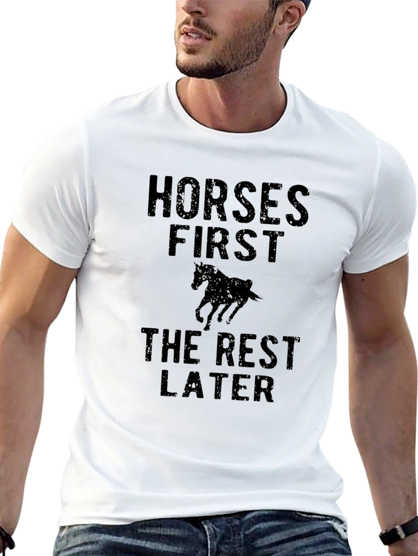 Horses First Graphic T-Shirt - Black Casual Style