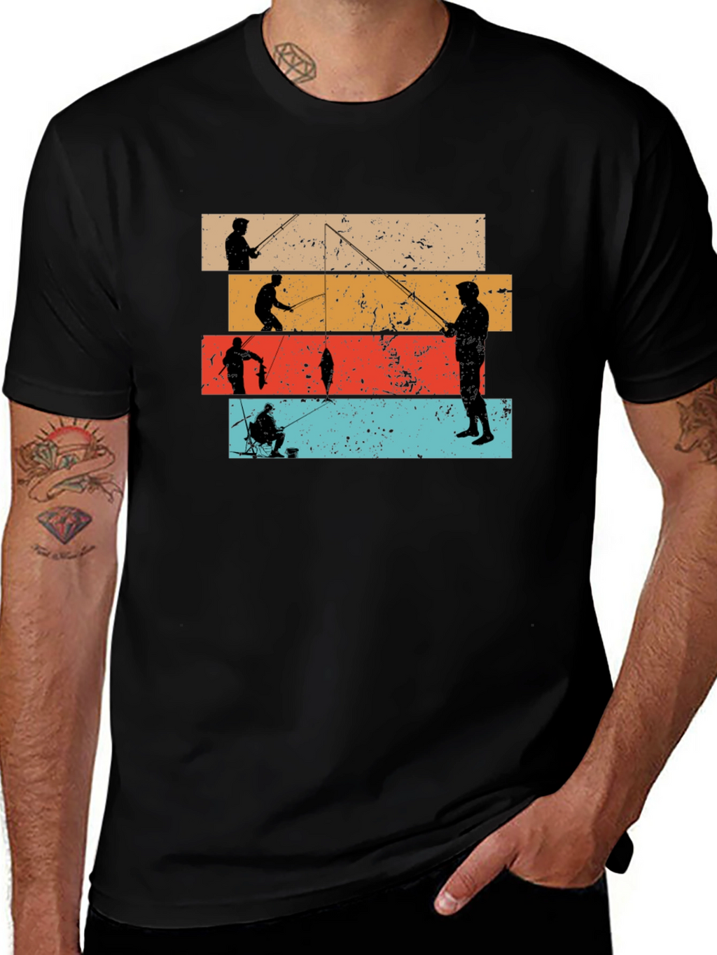 Retro Fishing Silhouette Graphic T-Shirt