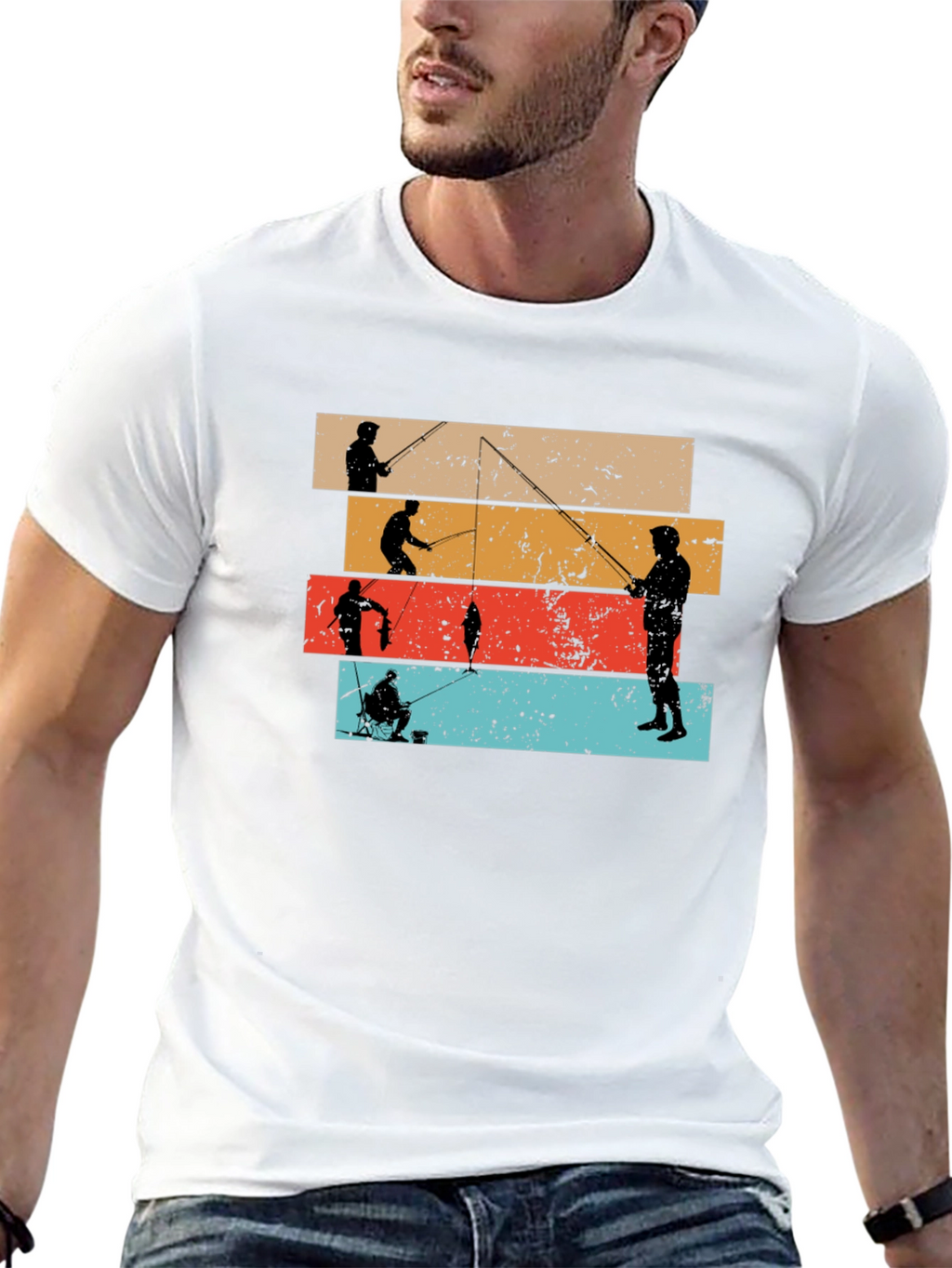 Retro Fishing Silhouette Graphic T-Shirt