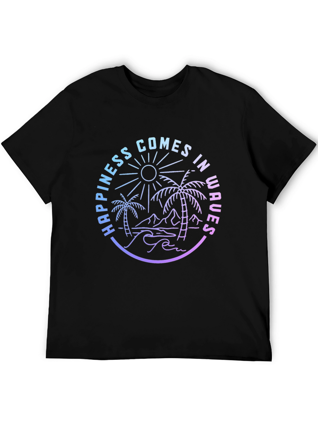 Happiness Comes in Waves Graphic Tee - Black
