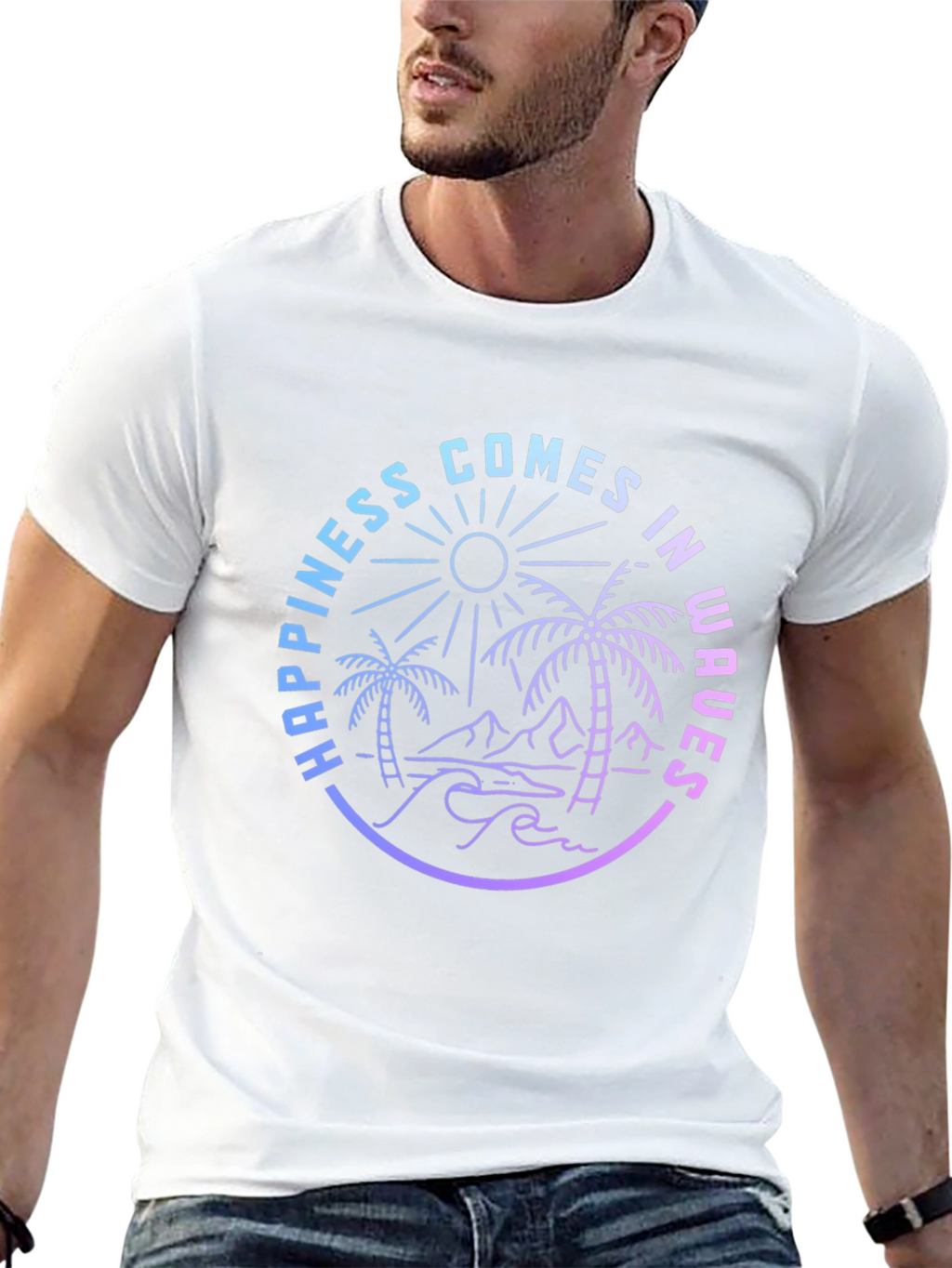 Happiness Comes in Waves Graphic Tee - Black