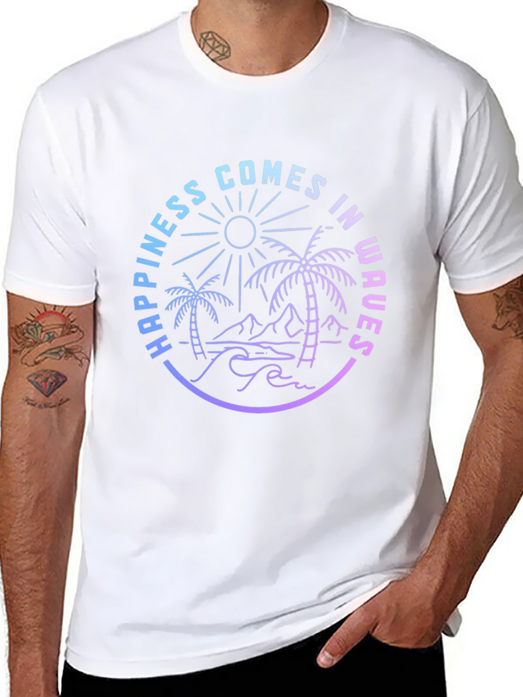 Happiness Comes in Waves Graphic Tee - Black