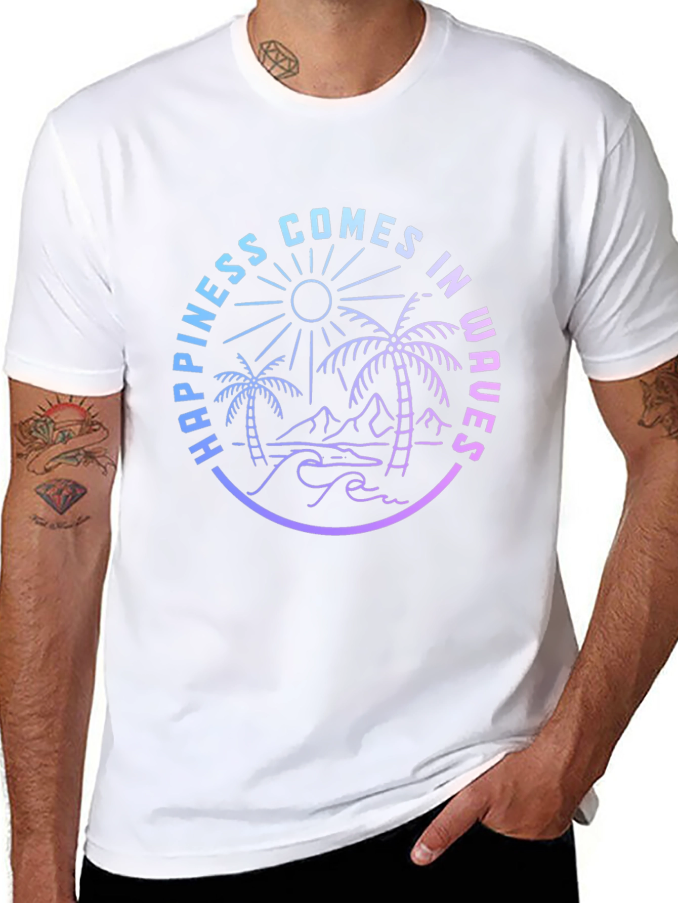 Happiness Comes in Waves Graphic Tee - Black