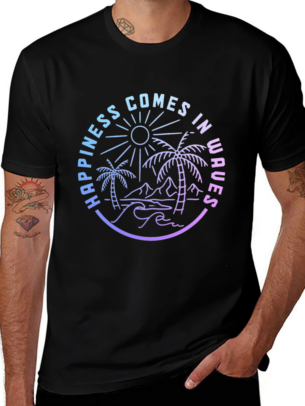 Happiness Comes in Waves Graphic Tee - Black