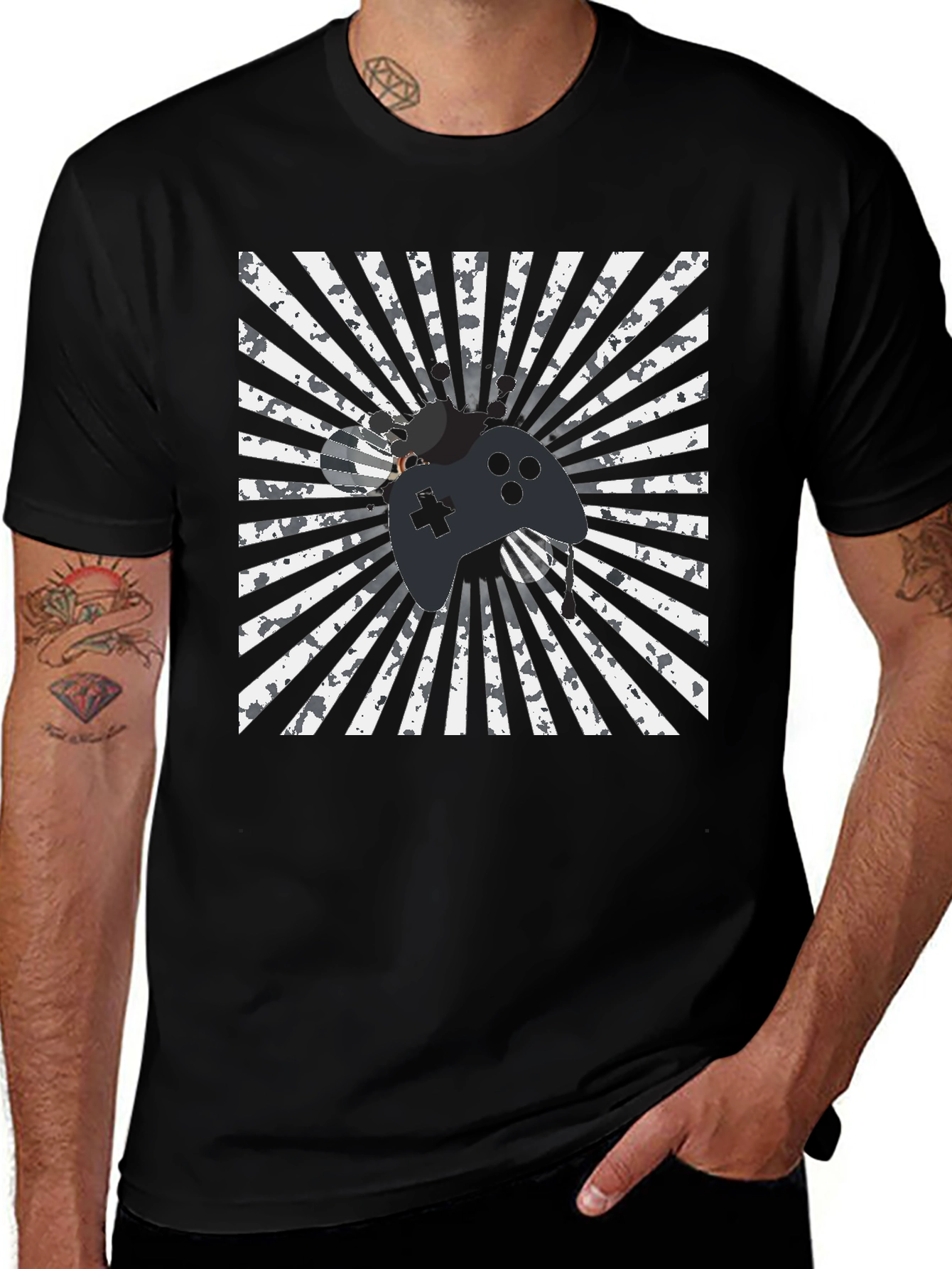 Gamer Style Black T-Shirt - Controller Design