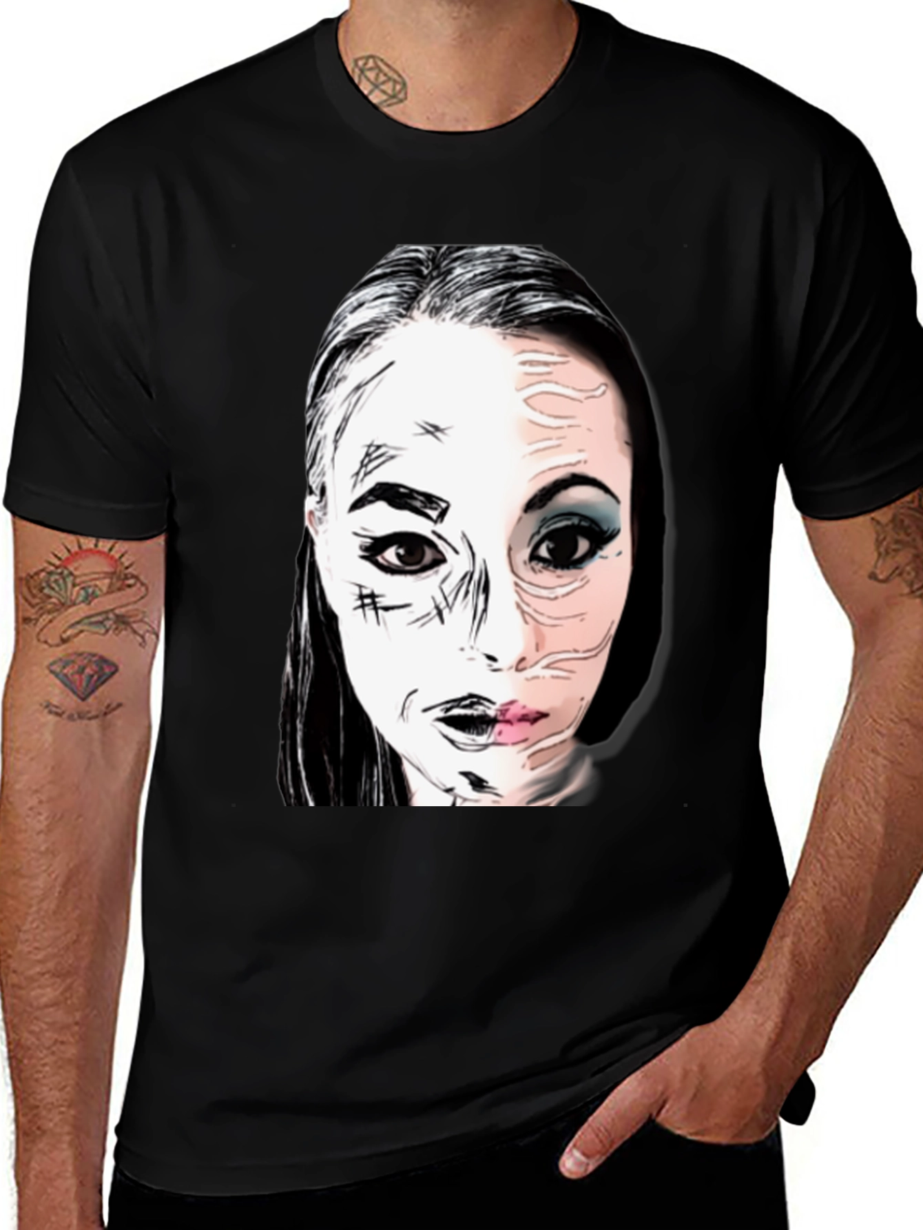 Unique Graphic Print Tee - Black