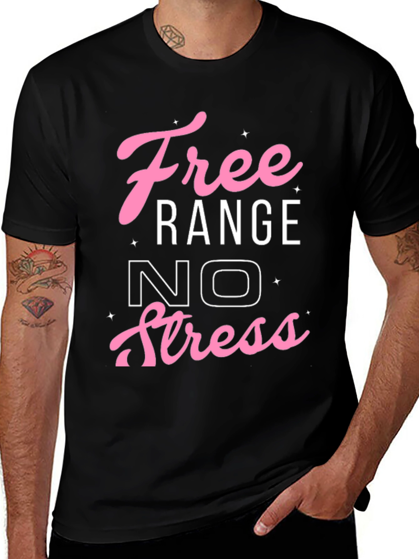 Free Range No Stress Graphic T-Shirt - Black