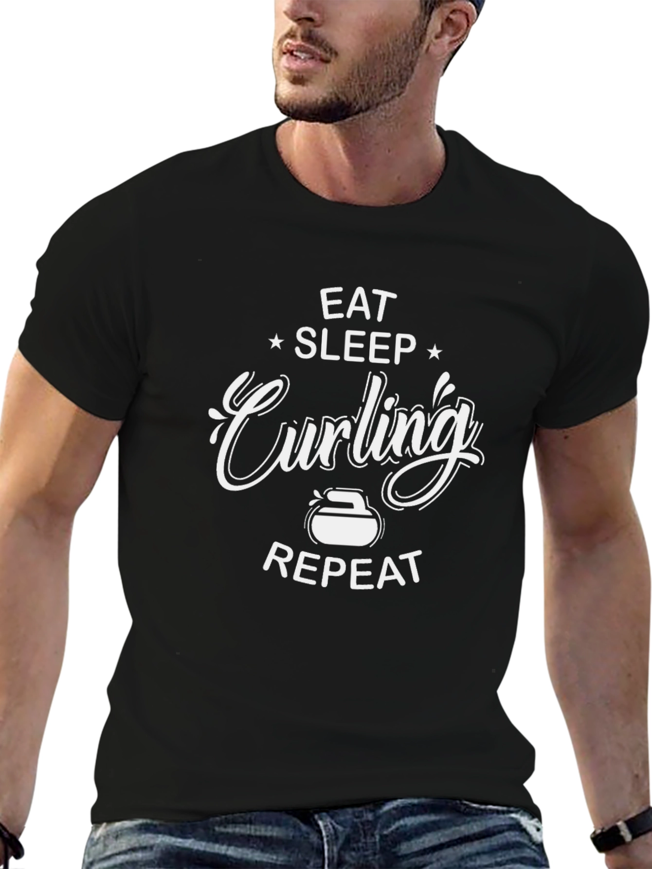 Eat Sleep Curling Repeat Black T-Shirt