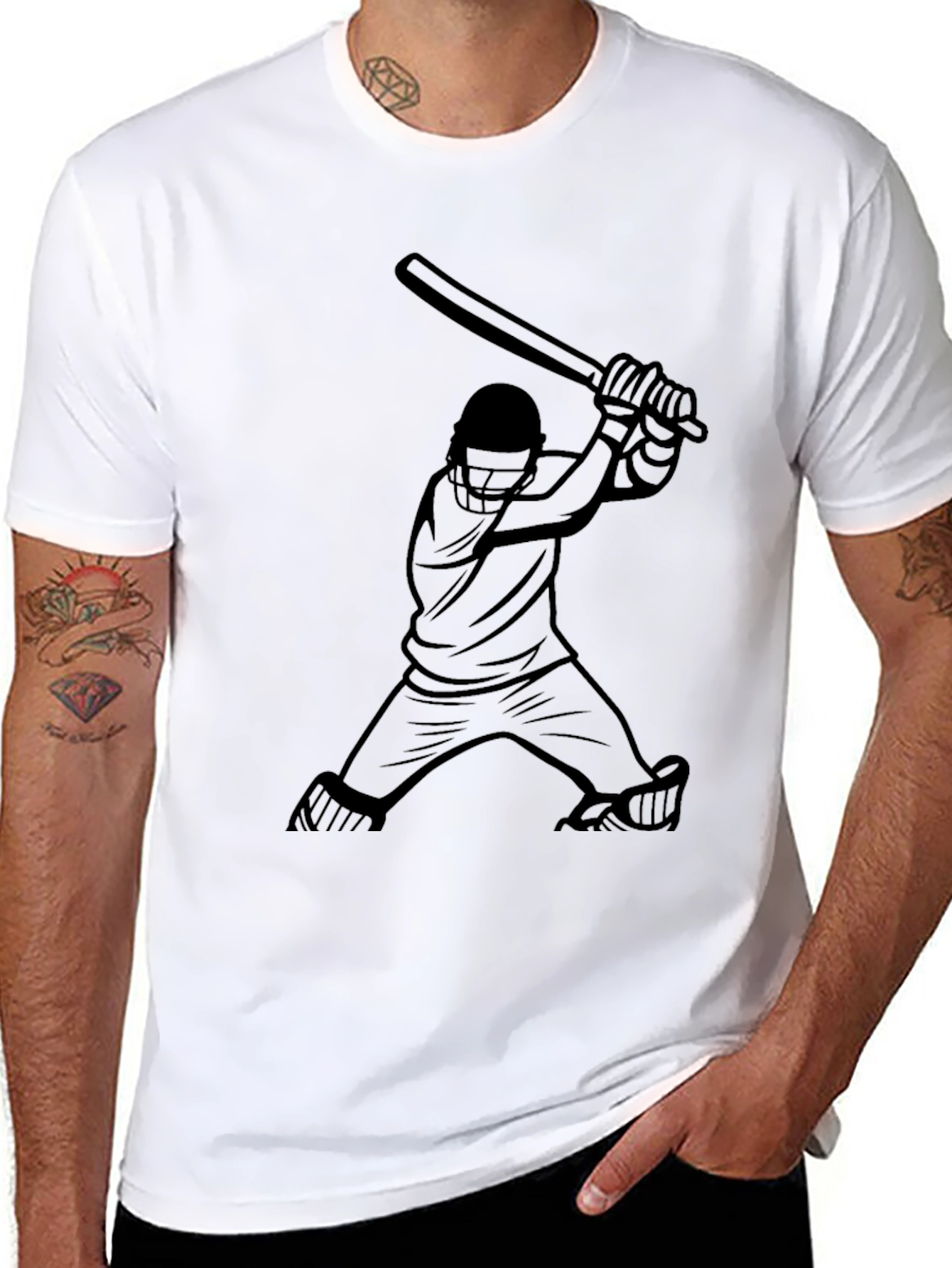 Cricket Player Graphic Black T-Shirt
