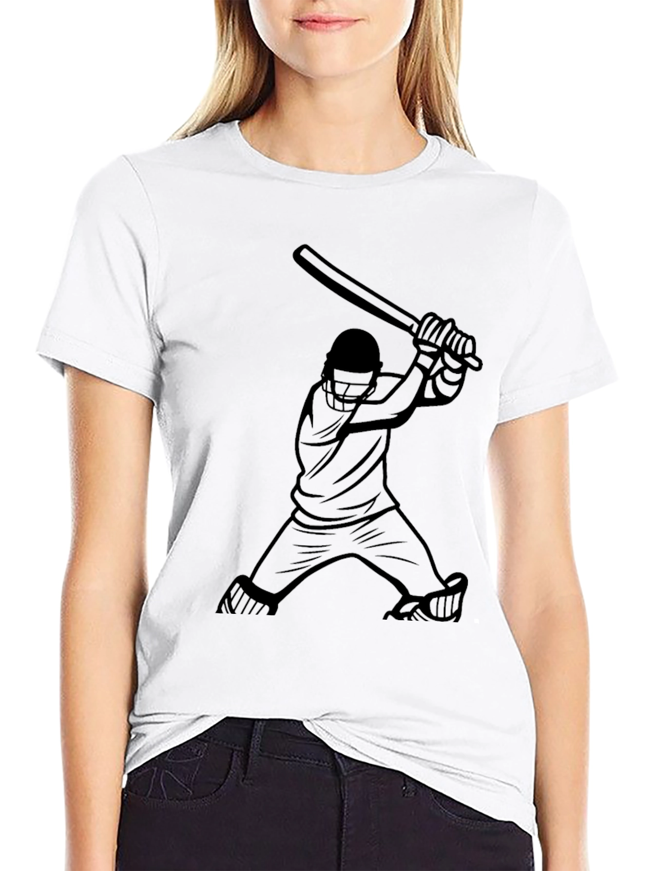 Cricket Player Graphic Black T-Shirt