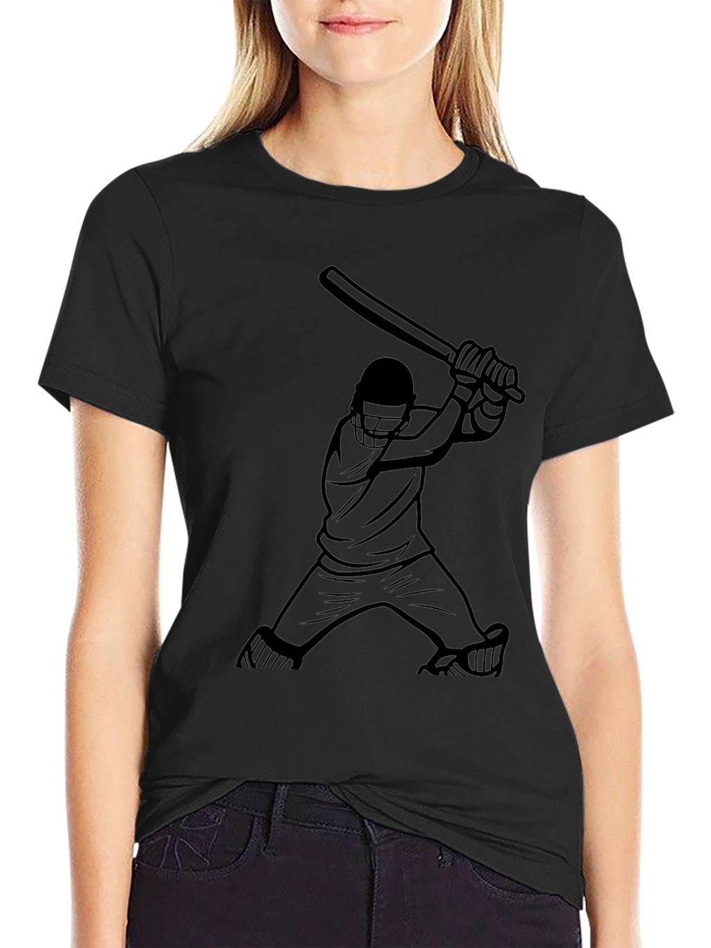Cricket Player Graphic Black T-Shirt