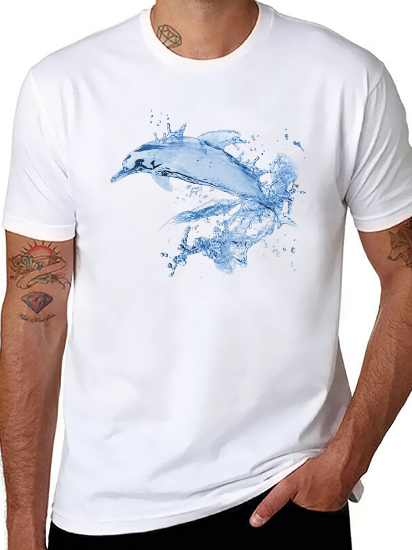 Cool Dolphin Splash Graphic Black T-Shirt