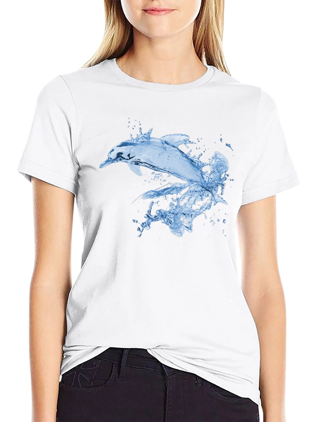 Cool Dolphin Splash Graphic Black T-Shirt