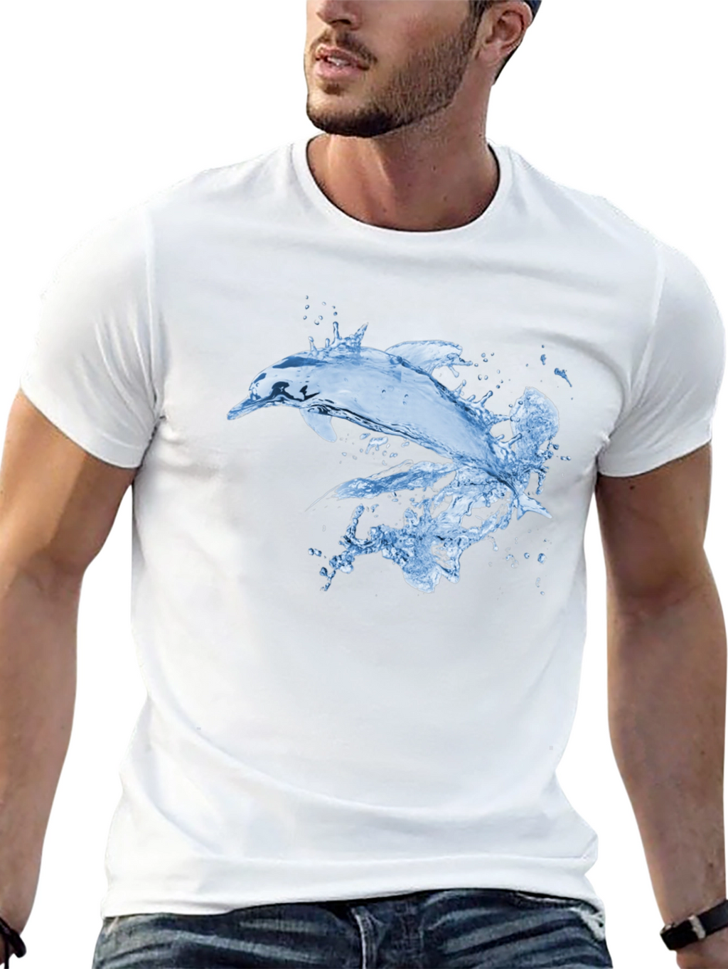 Cool Dolphin Splash Graphic Black T-Shirt