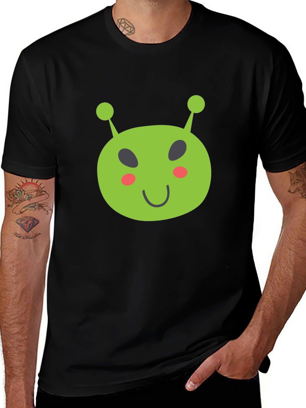 Fun Alien Graphic Tee - Black Cotton T-Shirt