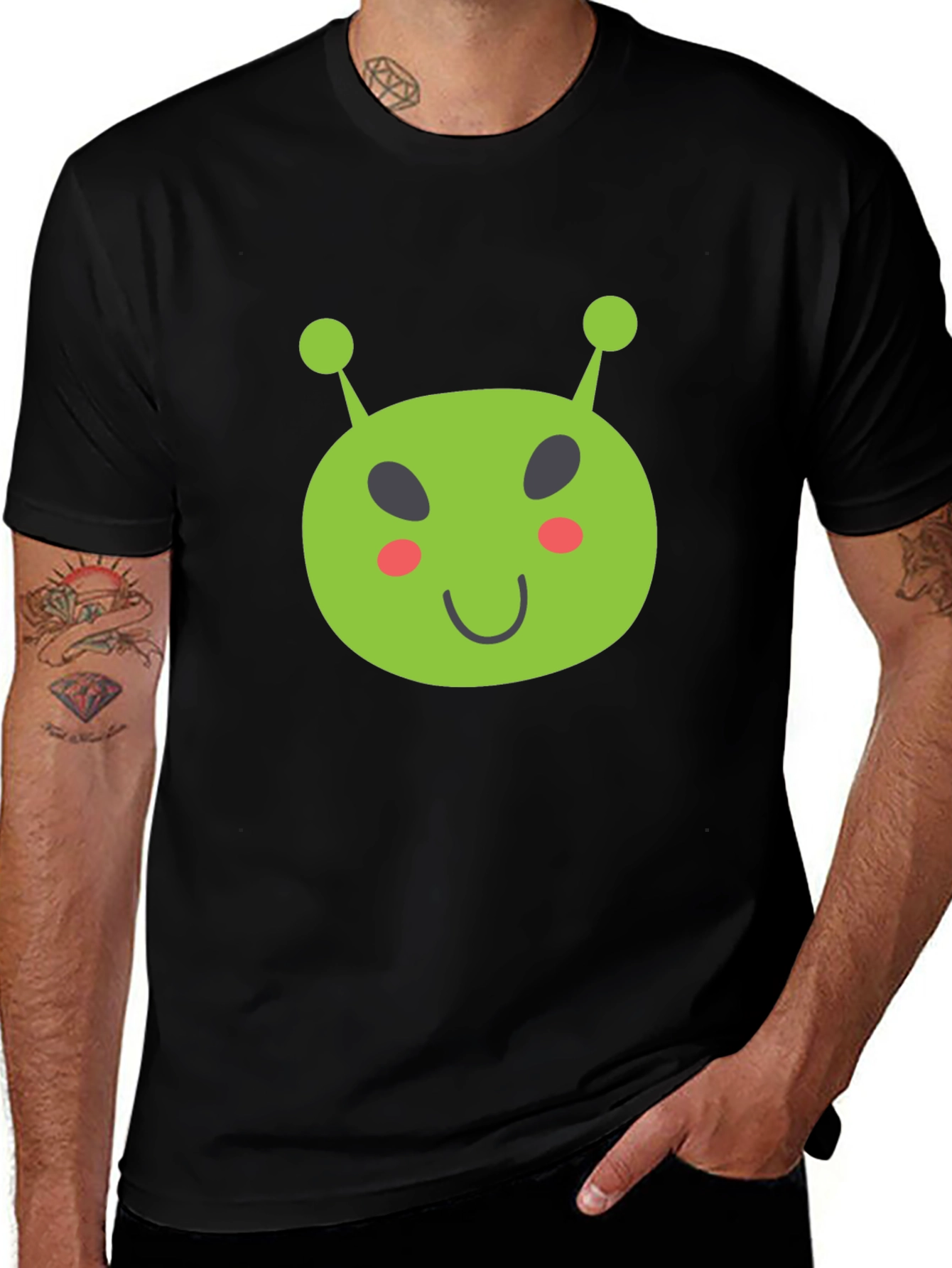 Fun Alien Graphic Tee - Black Cotton T-Shirt