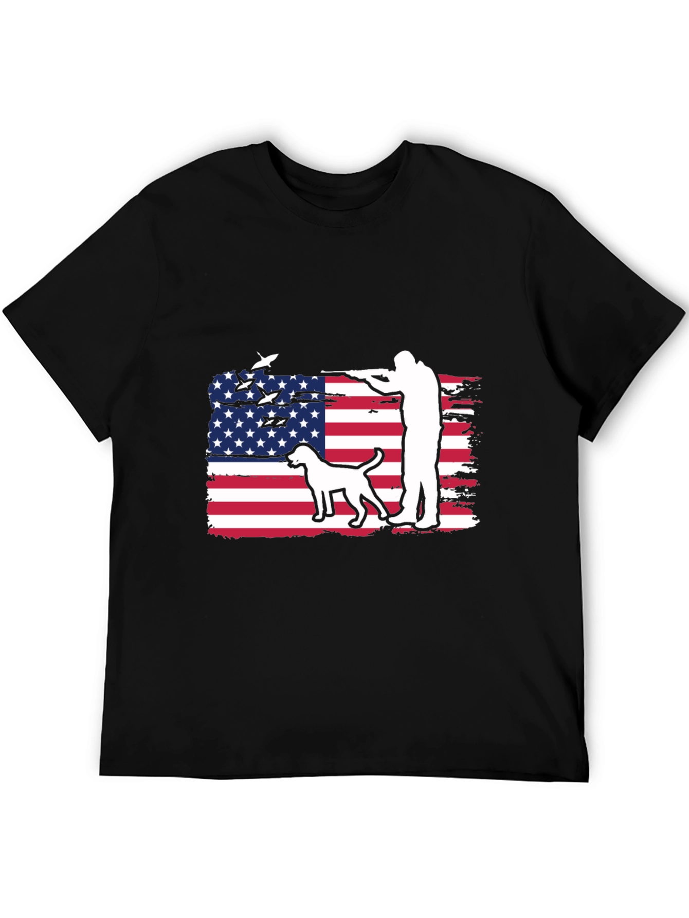 American Hunter T-Shirt - Patriotic Dog & Rifle Design