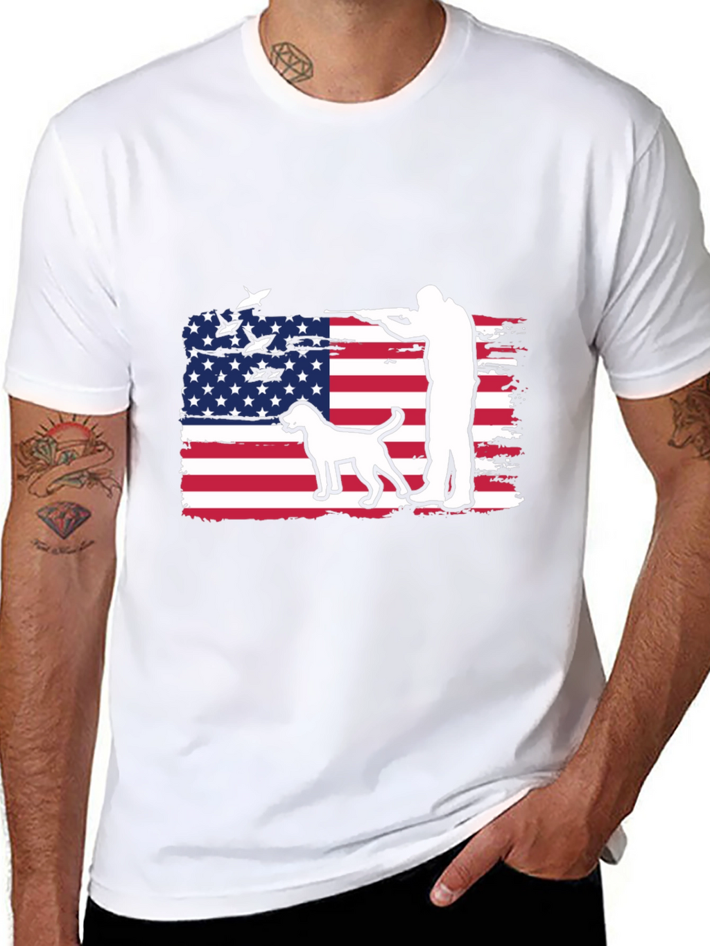 American Hunter T-Shirt - Patriotic Dog & Rifle Design