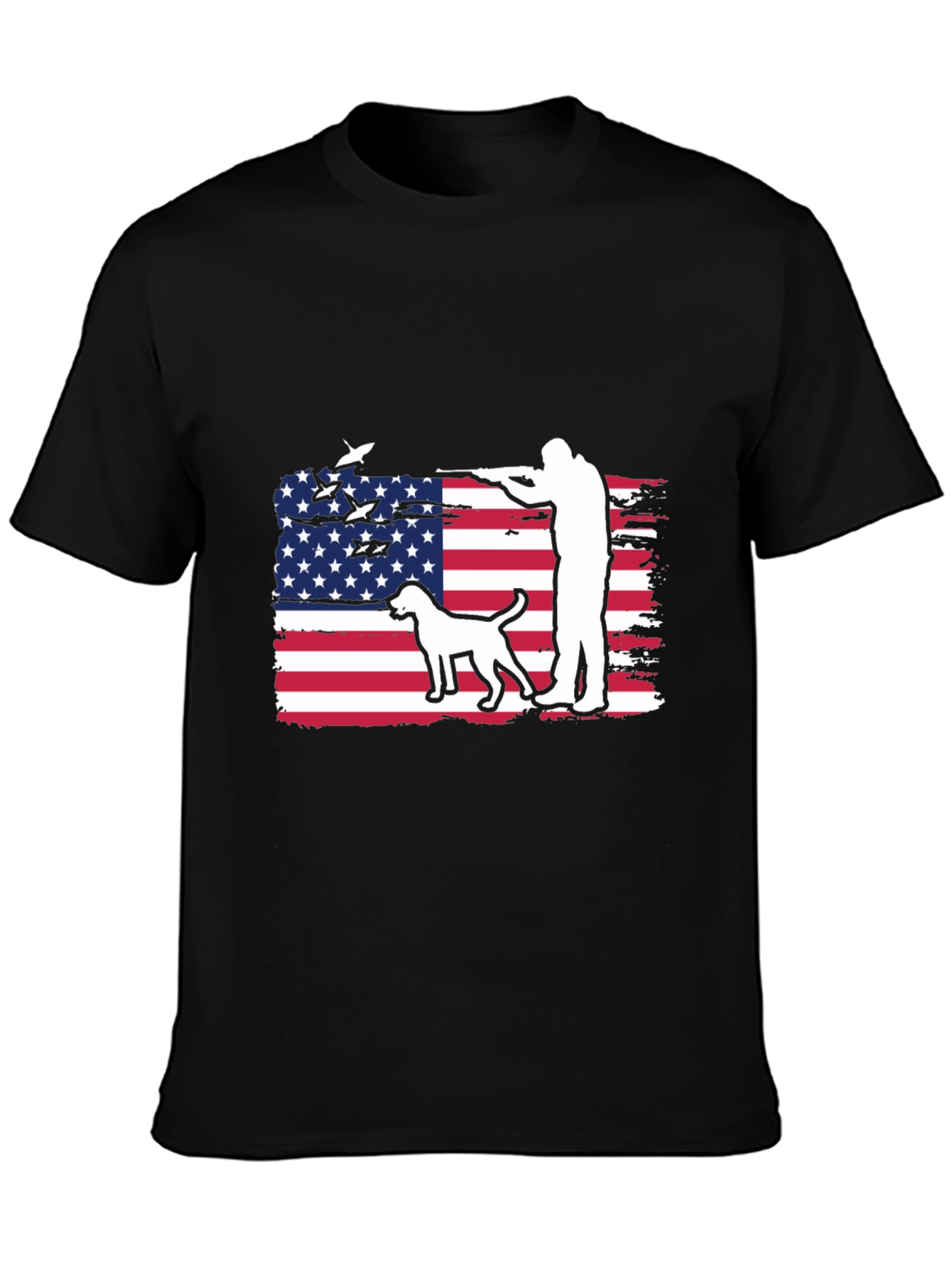 American Hunter T-Shirt - Patriotic Dog & Rifle Design