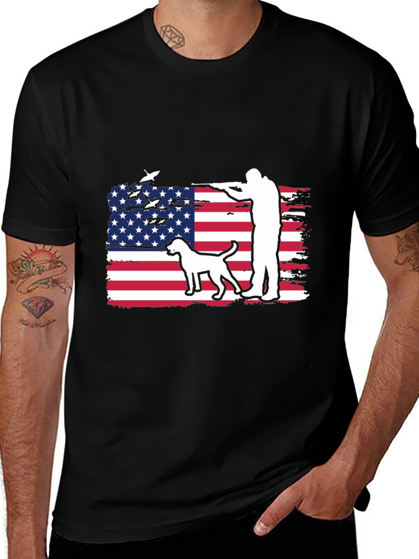 American Hunter T-Shirt - Patriotic Dog & Rifle Design