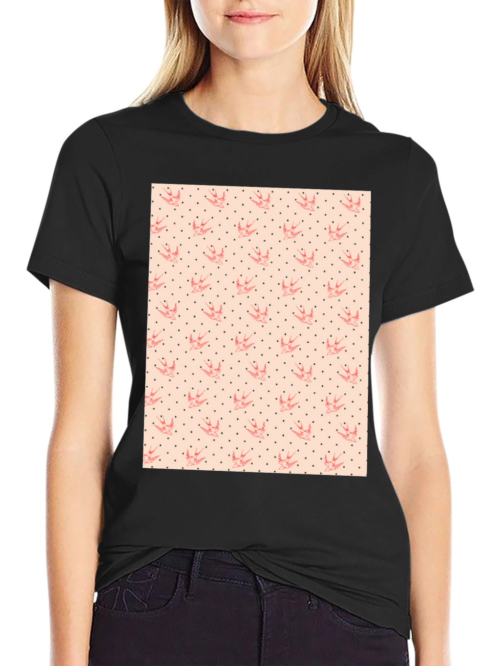 Swallows & Dots Graphic Tee - Black