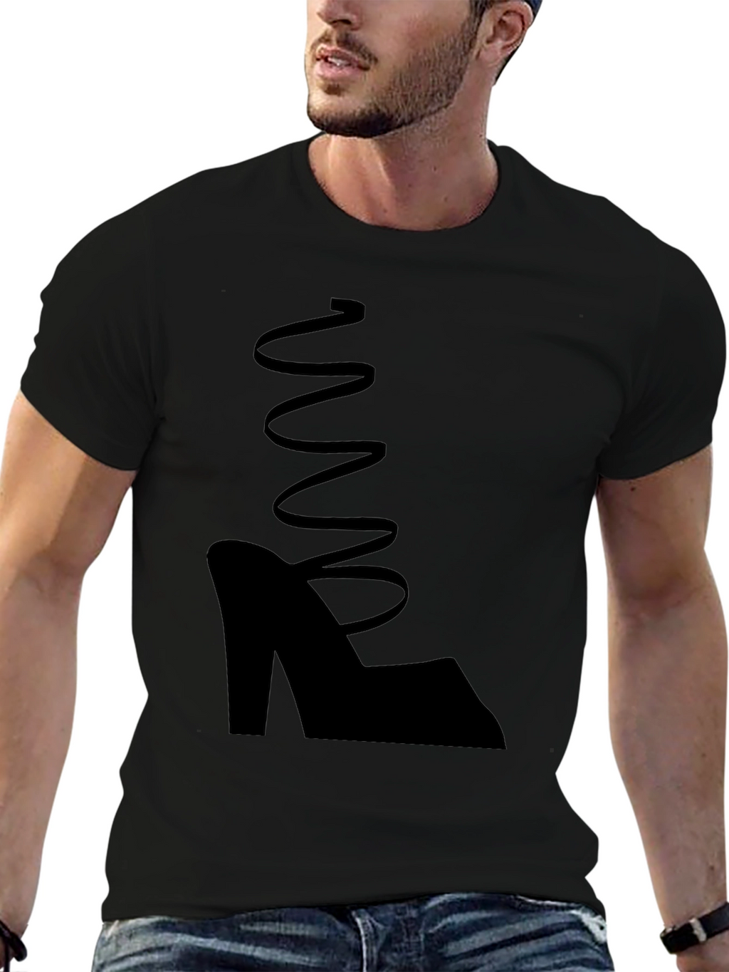 Black Shoe Graphic Tee - Stylish Spiral Design