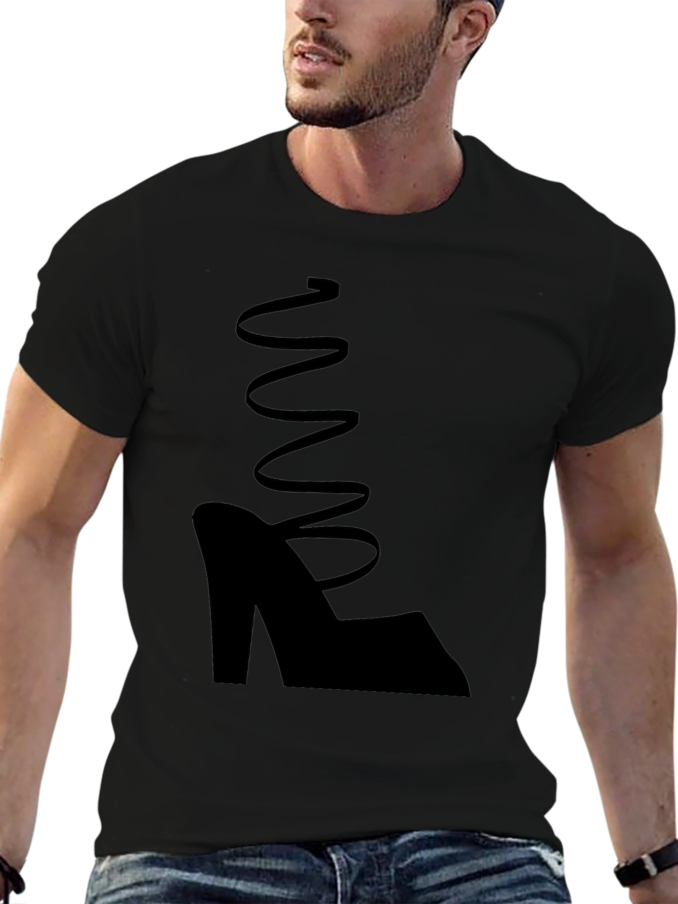 Black Shoe Graphic Tee - Stylish Spiral Design