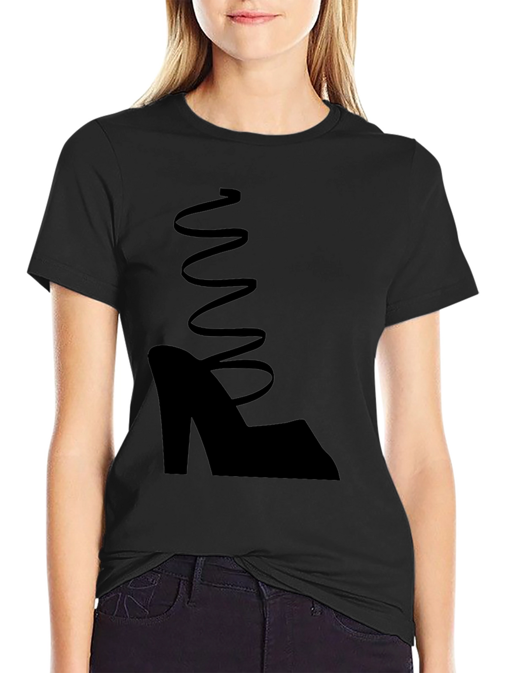 Black Shoe Graphic Tee - Stylish Spiral Design