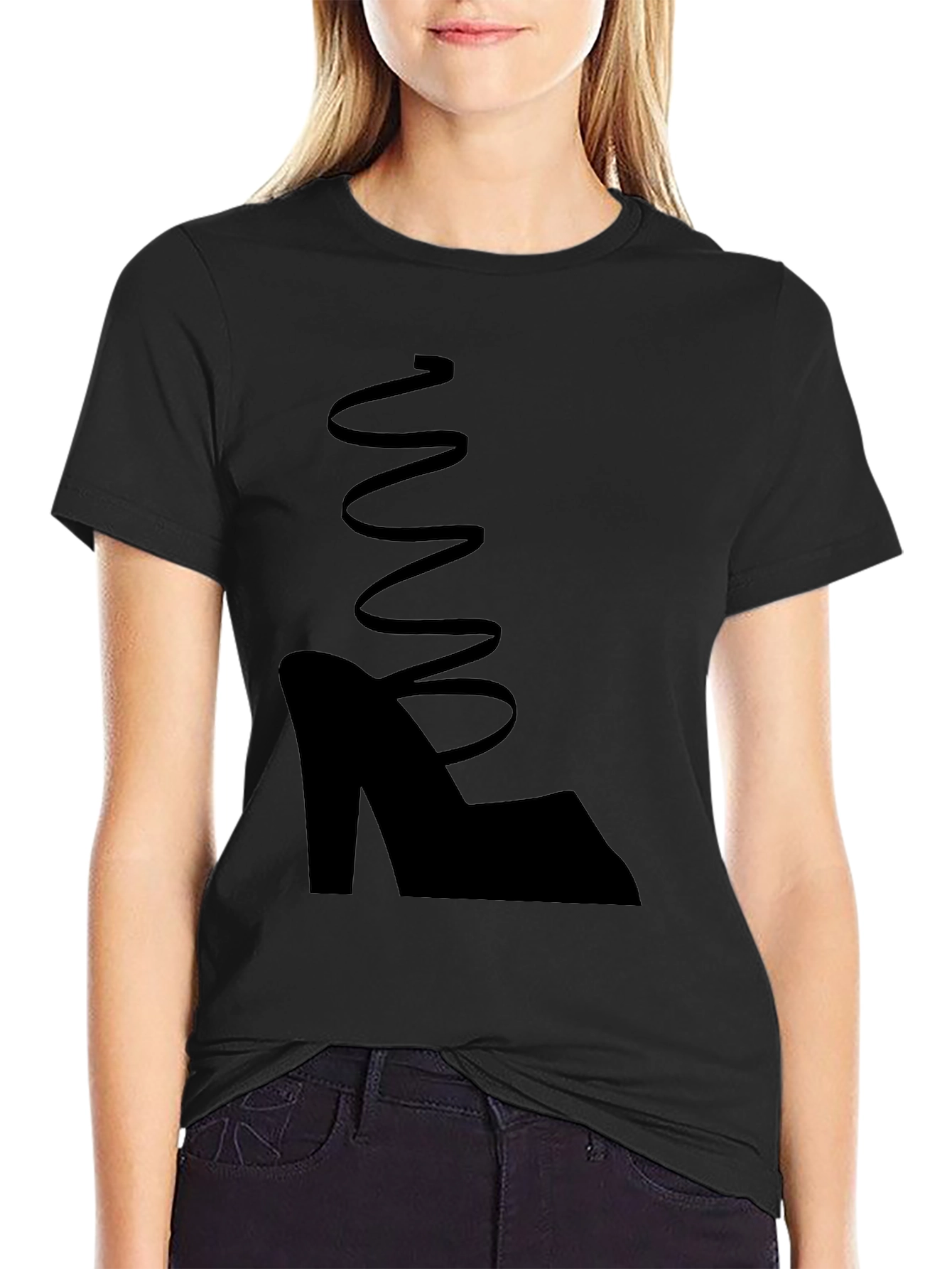 Black Shoe Graphic Tee - Stylish Spiral Design