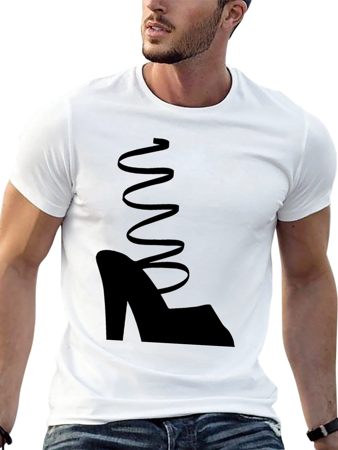 Black Shoe Graphic Tee - Stylish Spiral Design
