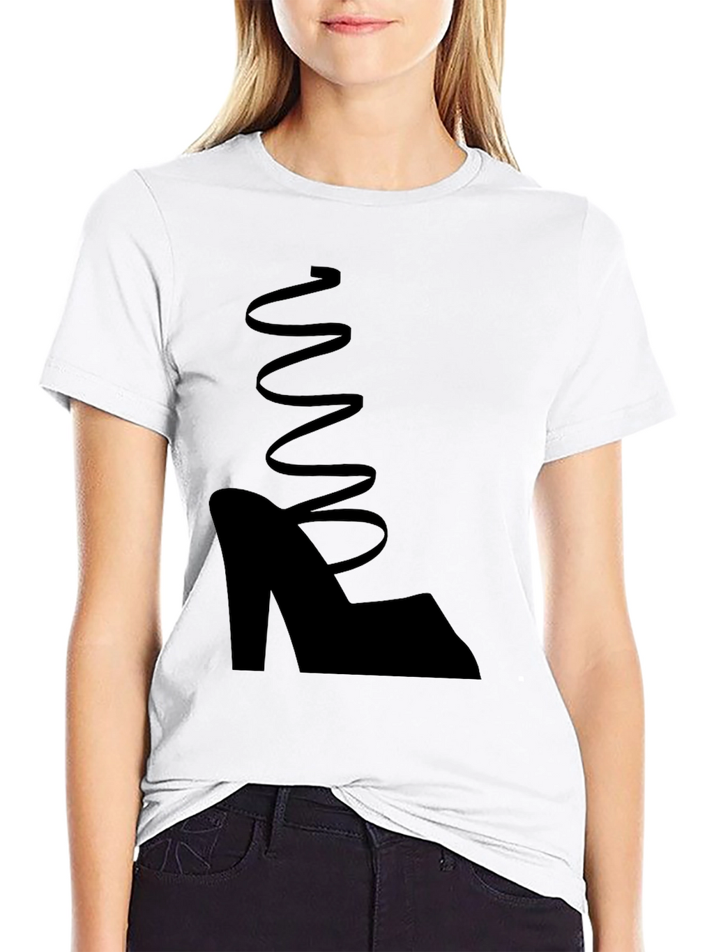 Black Shoe Graphic Tee - Stylish Spiral Design