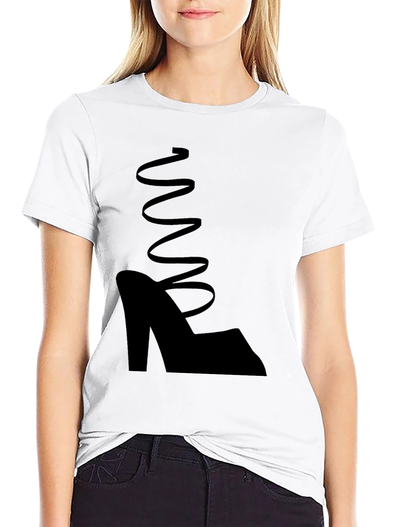 Black Shoe Graphic Tee - Stylish Spiral Design