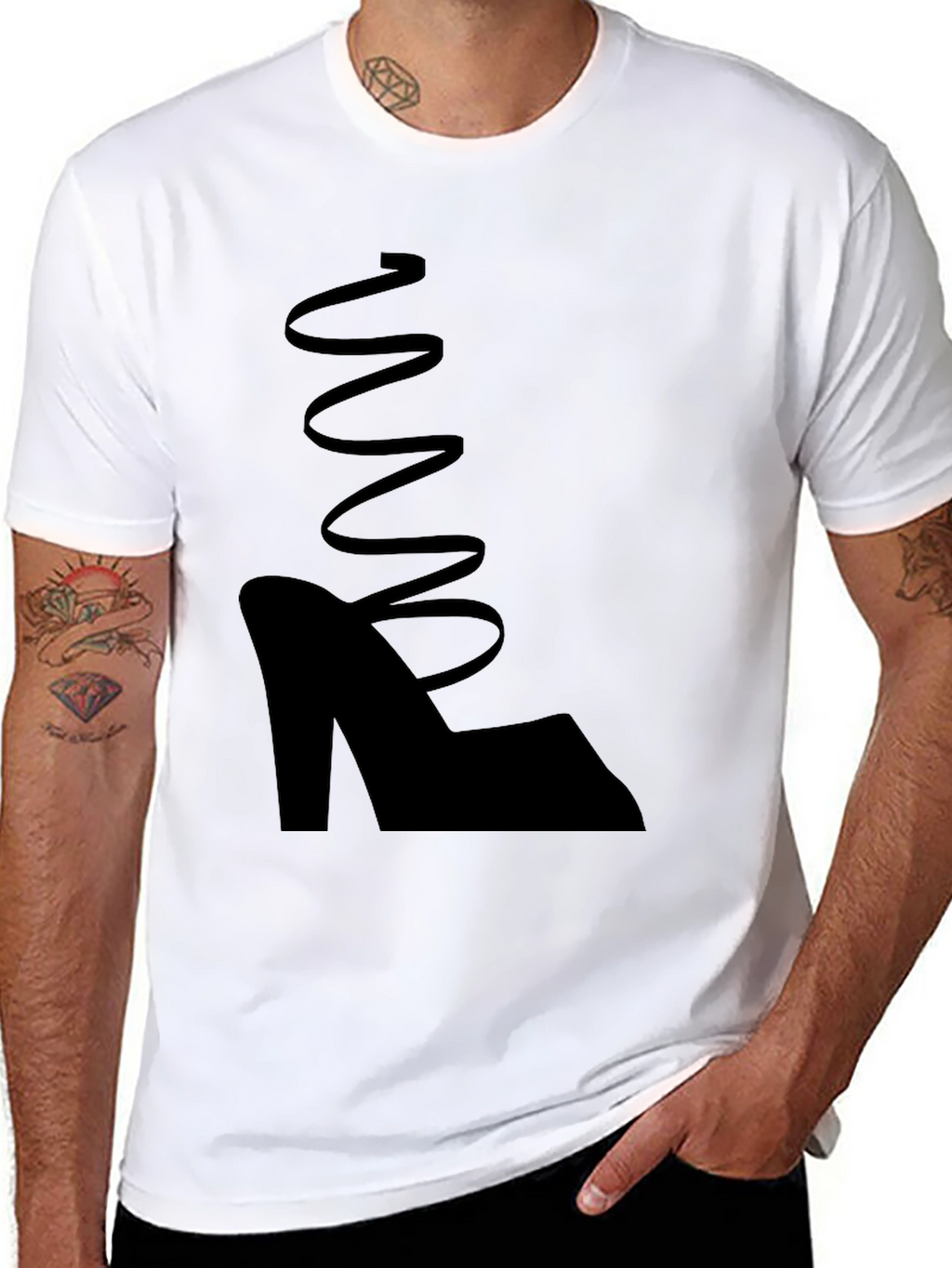 Black Shoe Graphic Tee - Stylish Spiral Design