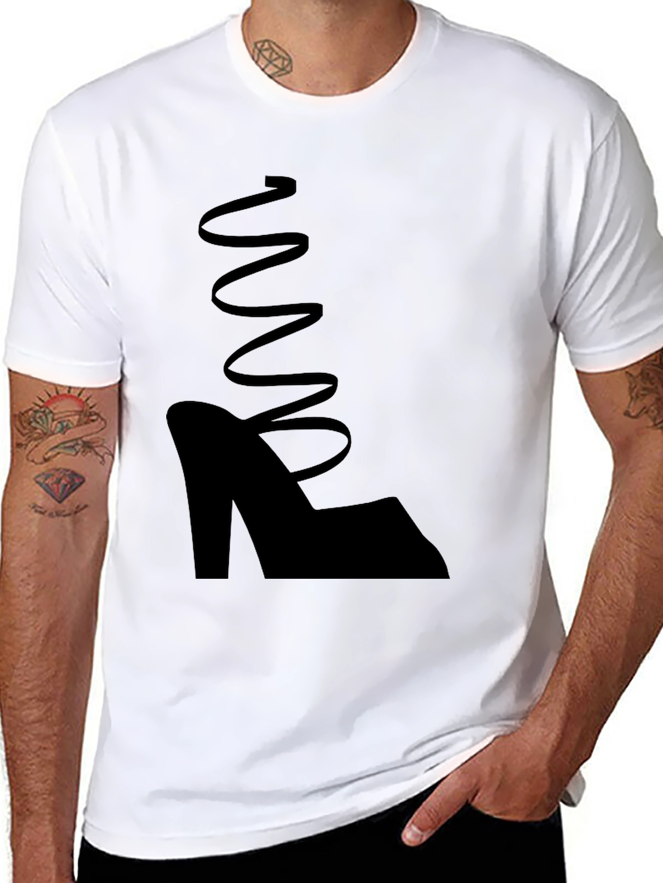 Black Shoe Graphic Tee - Stylish Spiral Design