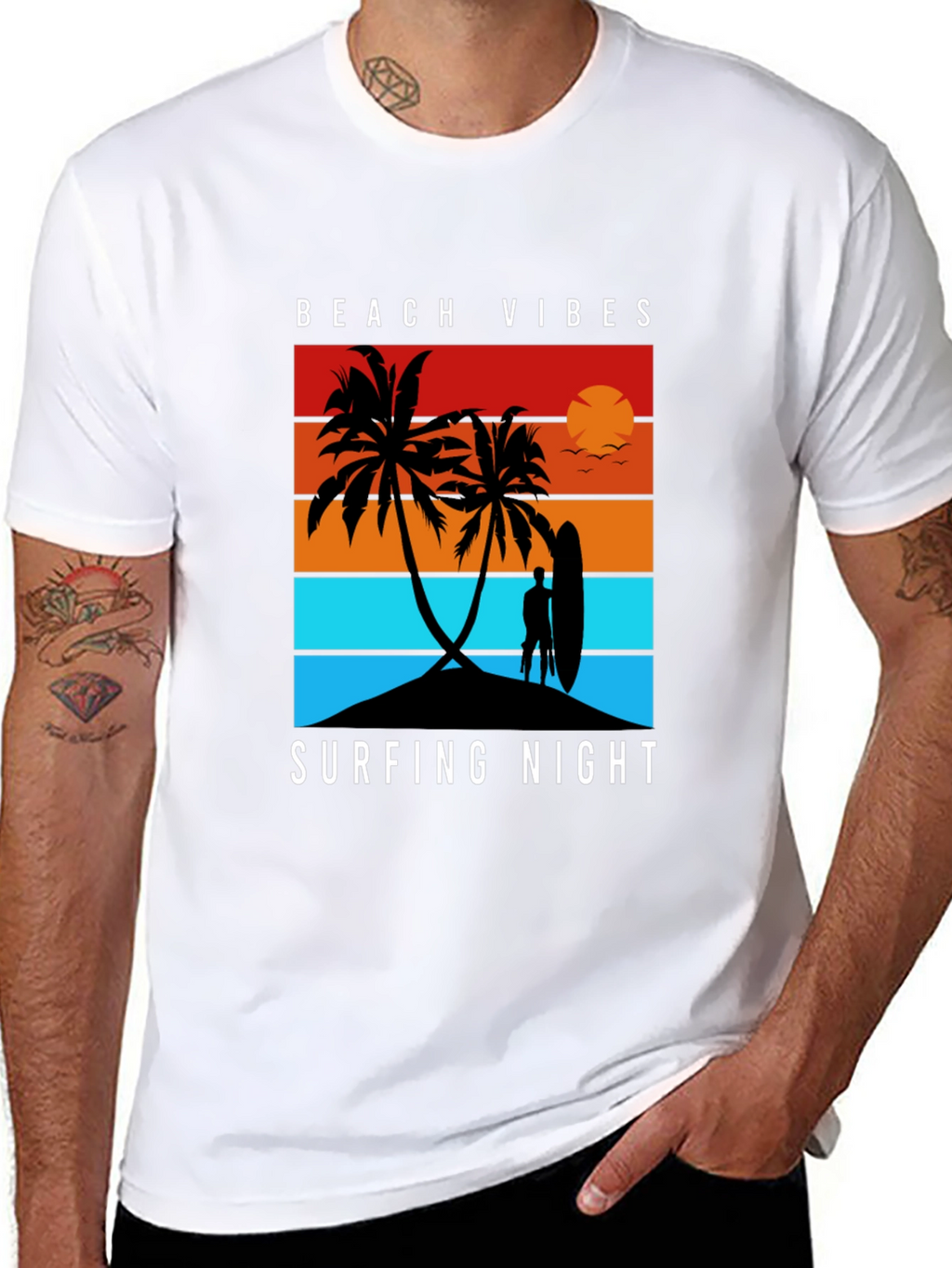 Beach Vibes Surfing Night Black T-Shirt