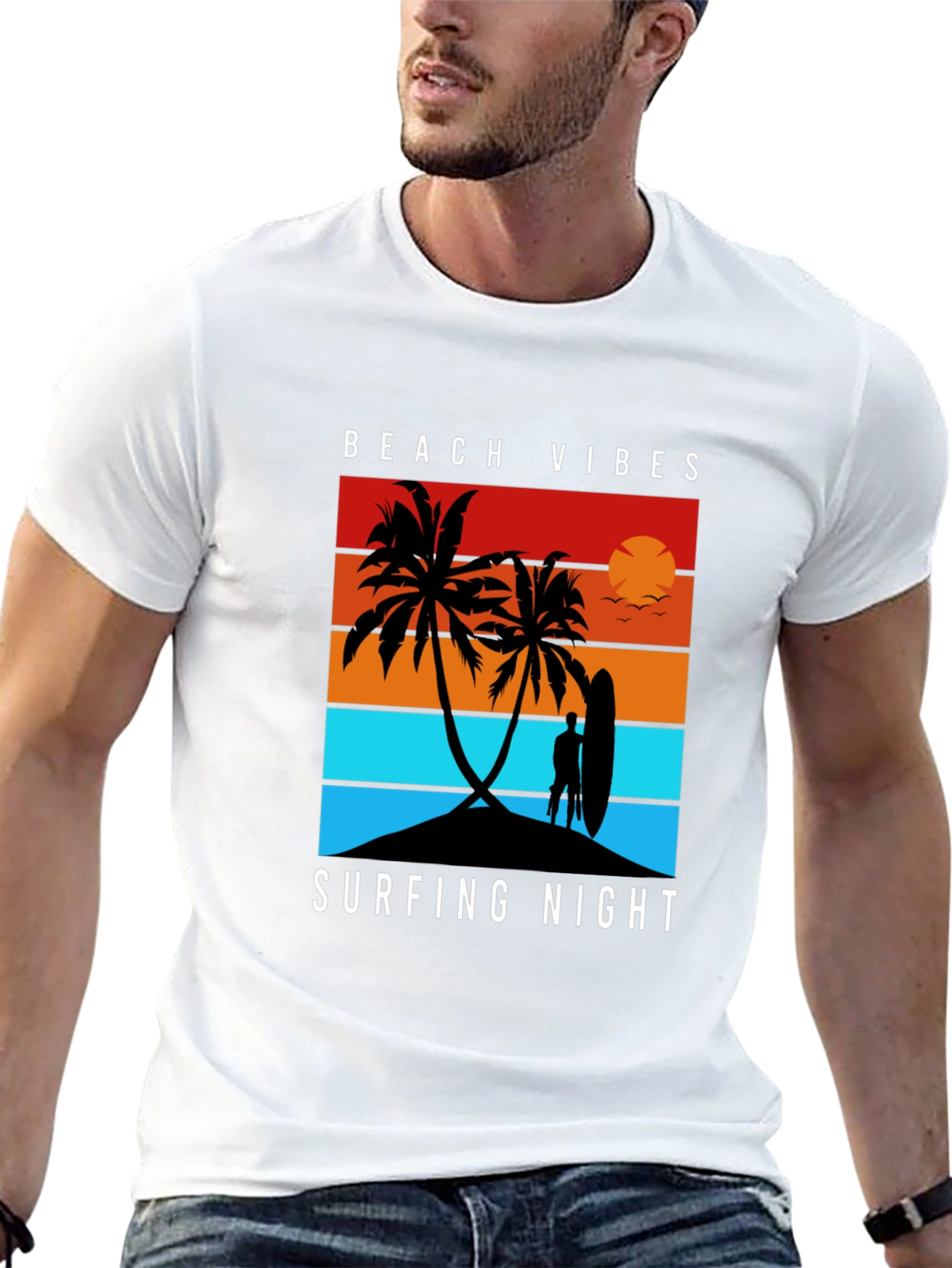 Beach Vibes Surfing Night Black T-Shirt