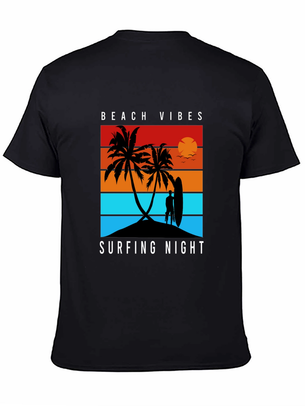 Beach Vibes Surfing Night Black T-Shirt