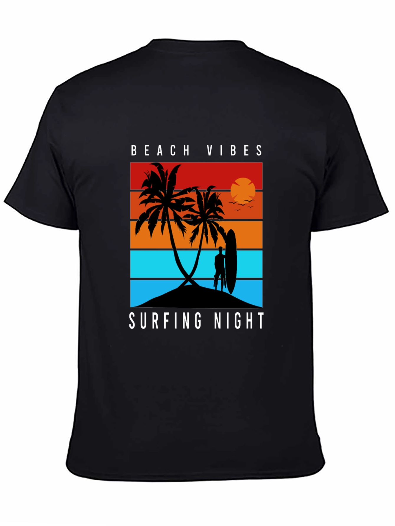 Beach Vibes Surfing Night Black T-Shirt