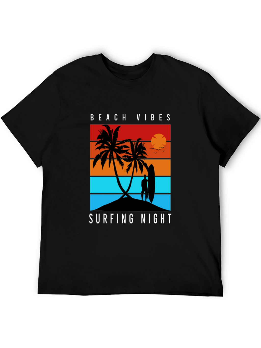 Beach Vibes Surfing Night Black T-Shirt