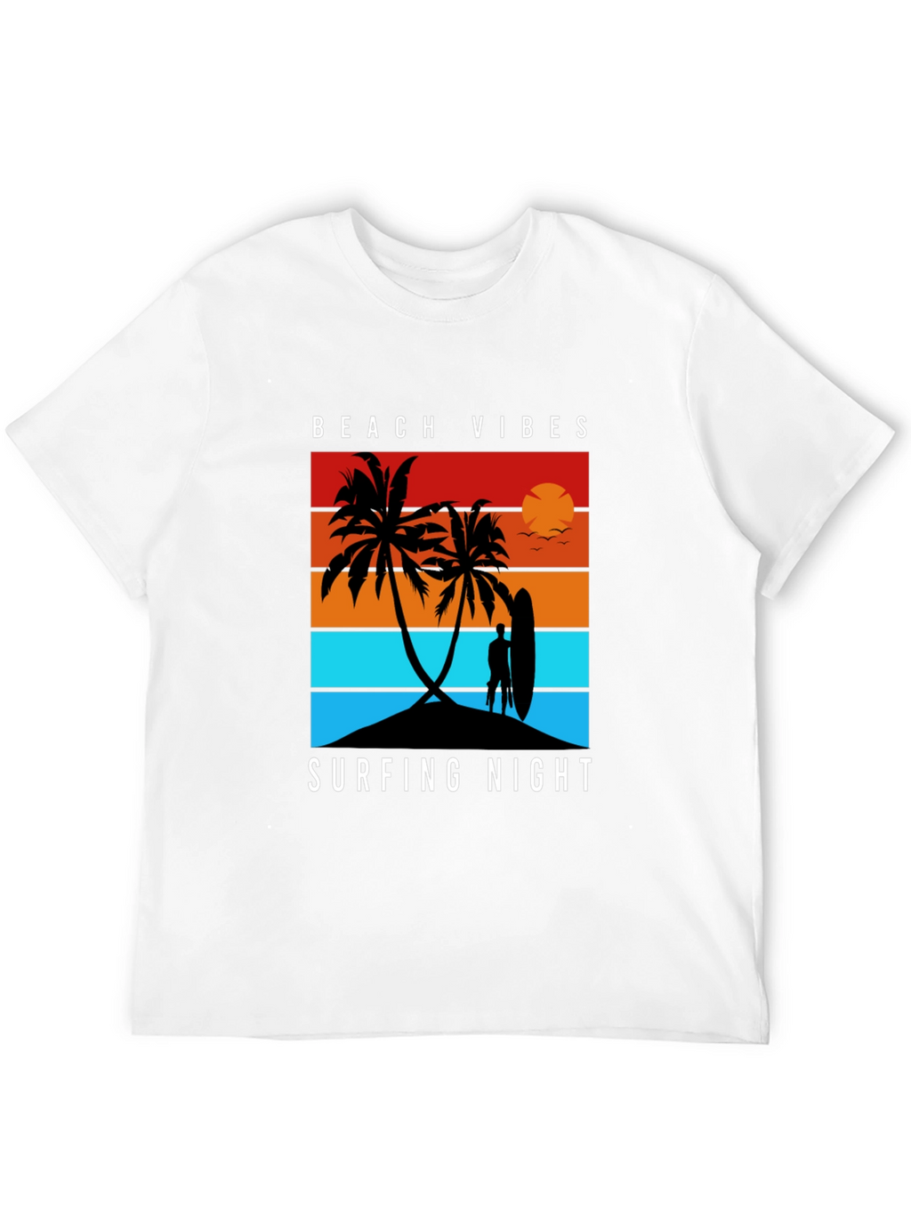 Beach Vibes Surfing Night Black T-Shirt
