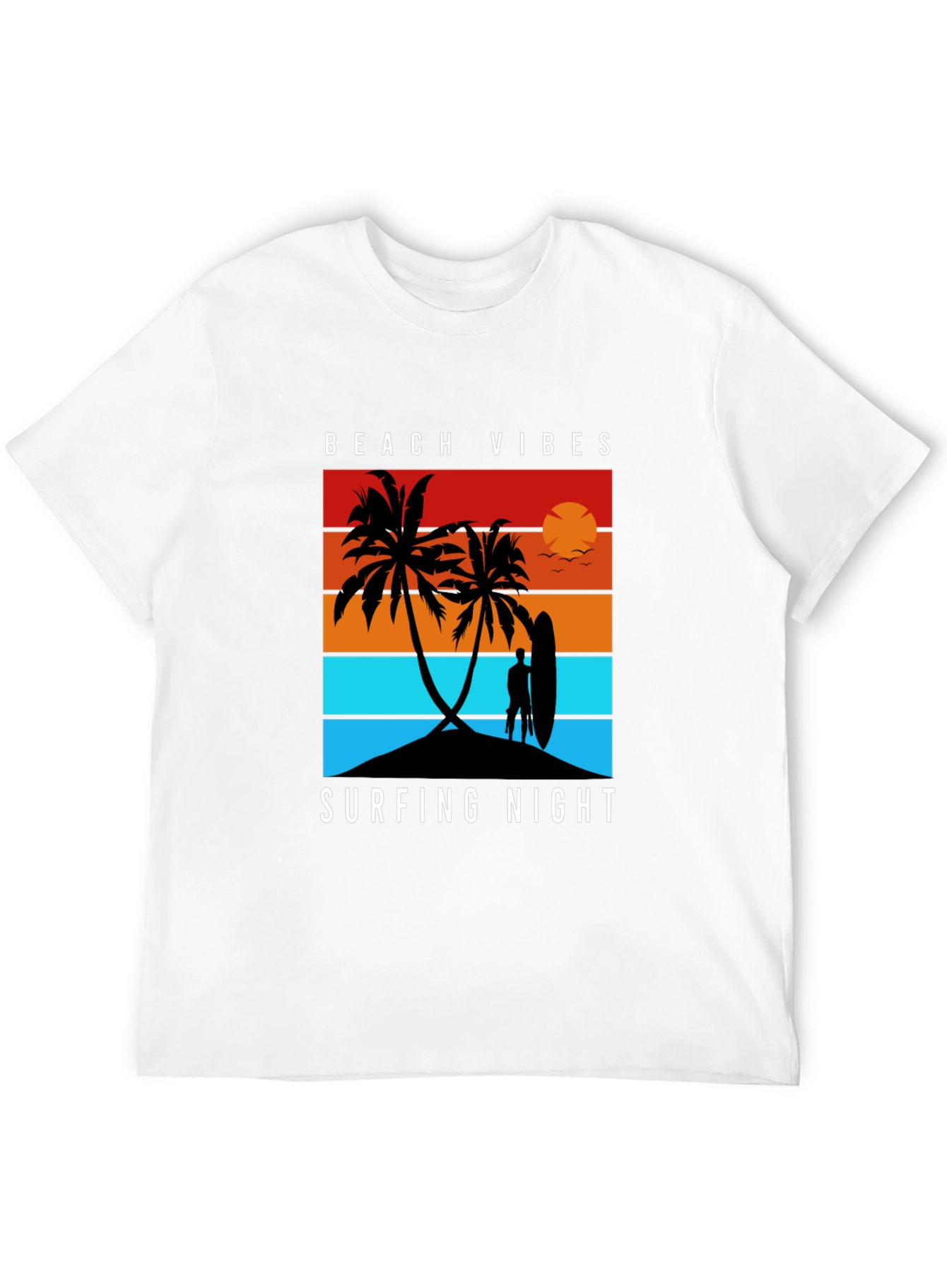 Beach Vibes Surfing Night Black T-Shirt
